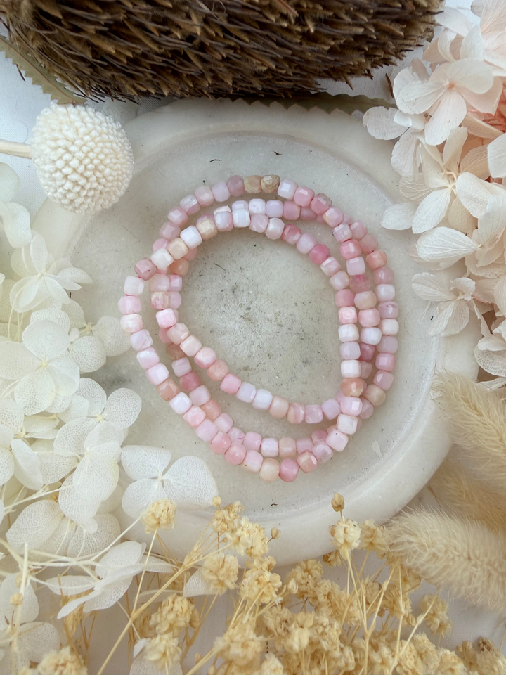 Pink Opal Bracelet - Faceted 4mm Cube