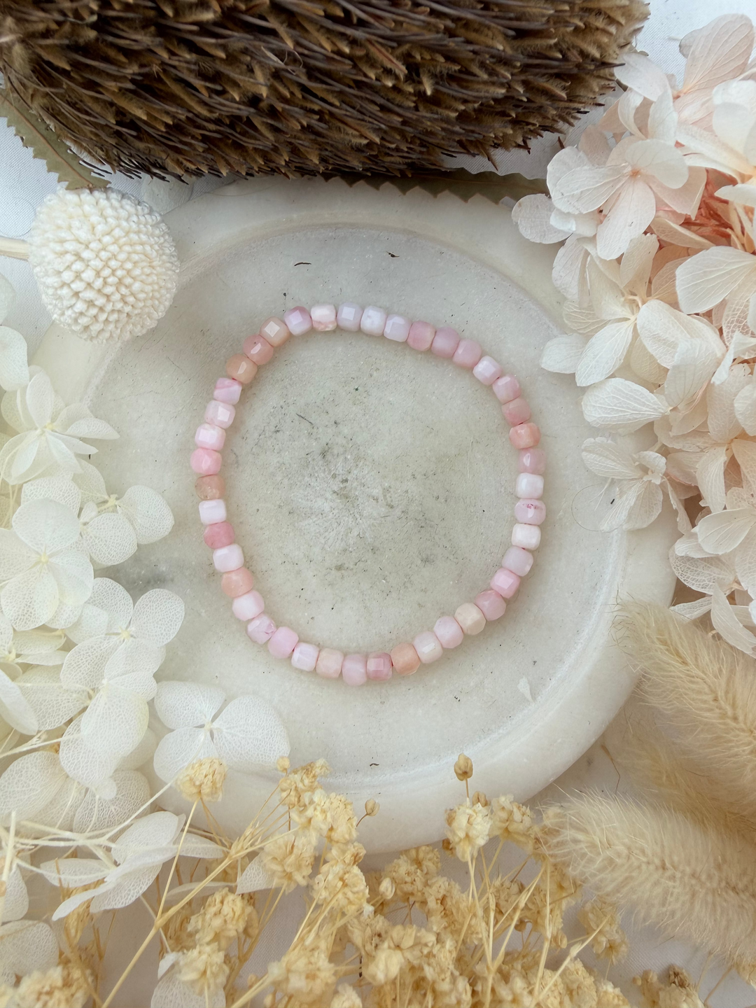 Pink Opal Bracelet - Faceted 4mm Cube