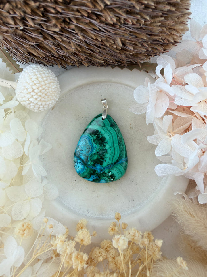 Malachite Chrysocolla Silver Pendant