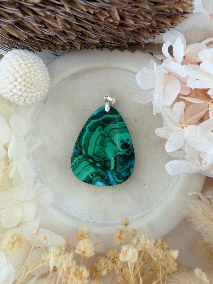 Malachite Chrysocolla Silver Pendant