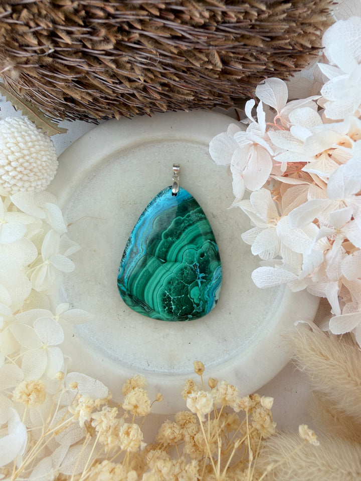 Malachite Chrysocolla Silver Pendant