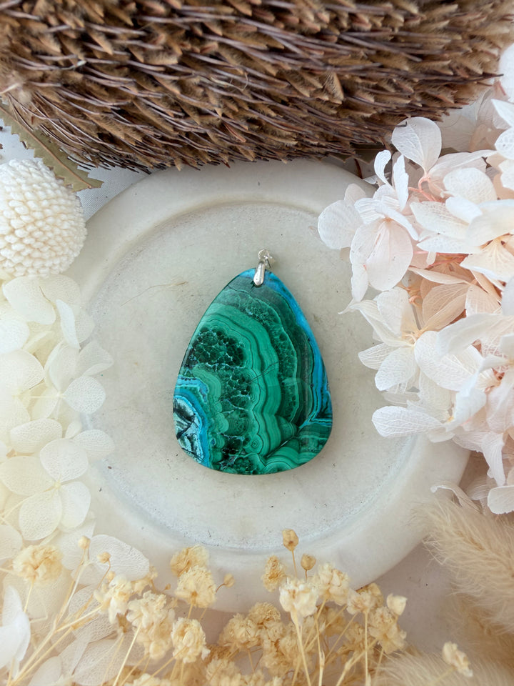 Malachite Chrysocolla Silver Pendant