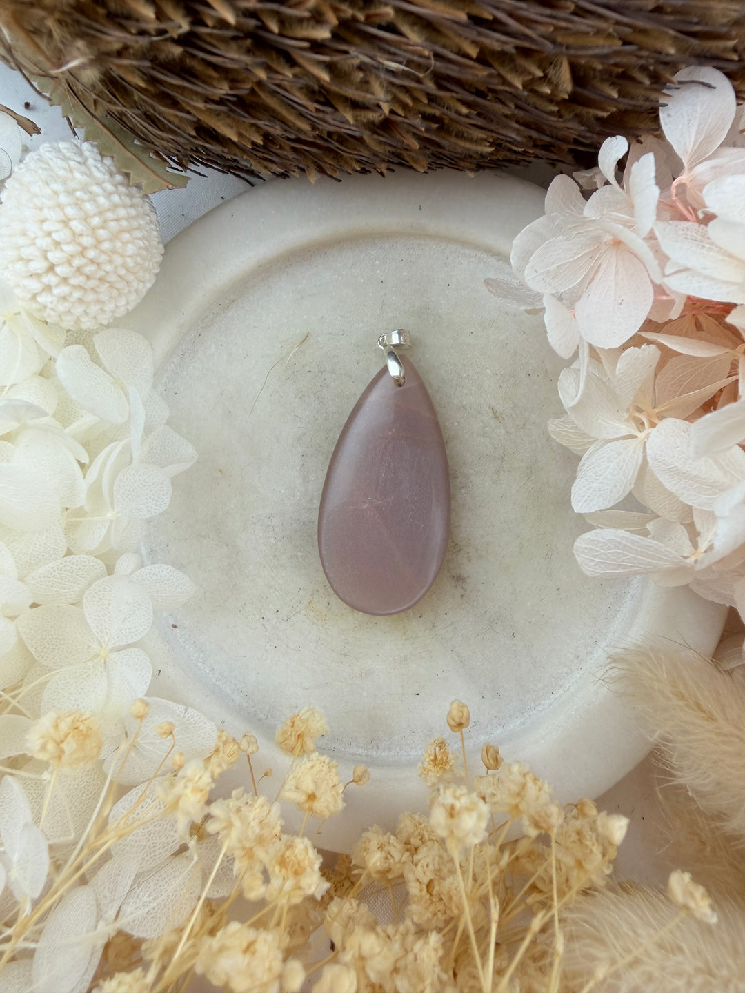 Peach Moonstone Silver Pendant