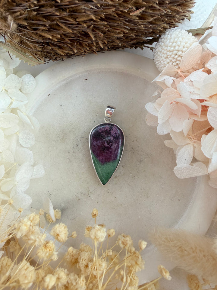 Ruby Zoisite Silver Pendant