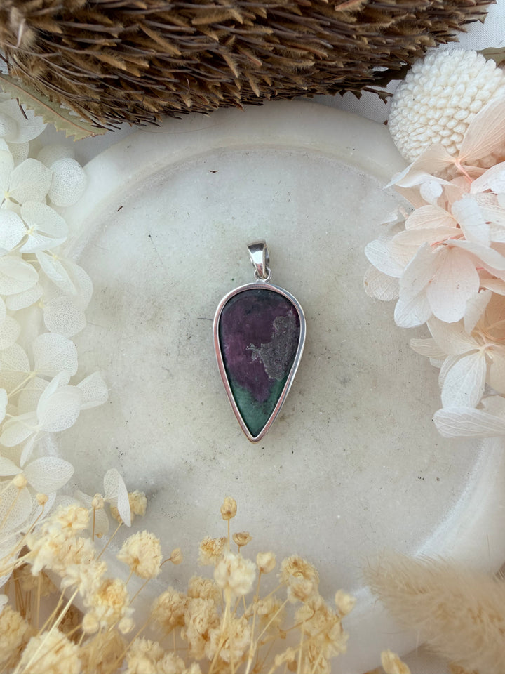 Ruby Zoisite Silver Pendant
