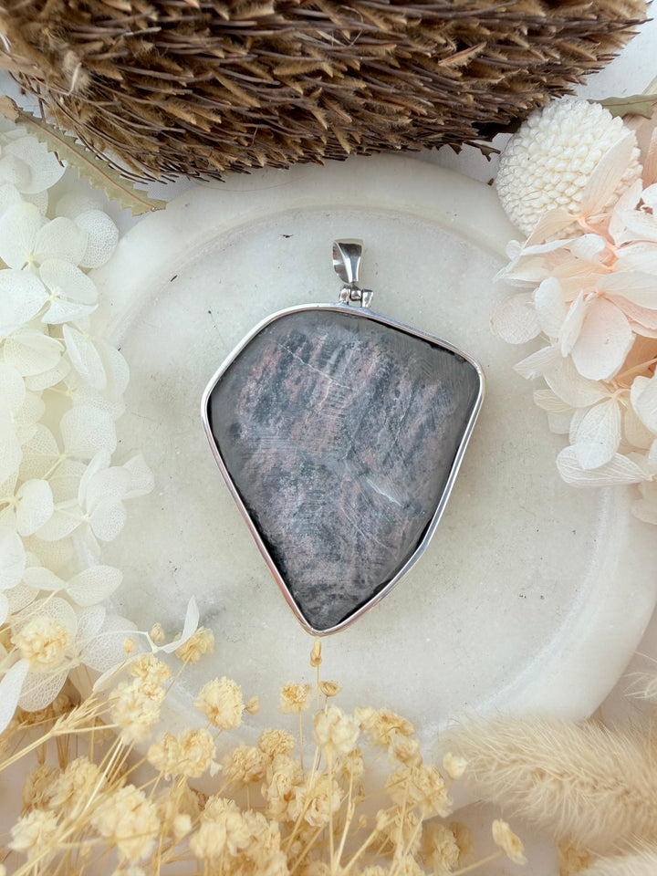 Cobalto Calcite with Malachite Cluster Silver Pendant