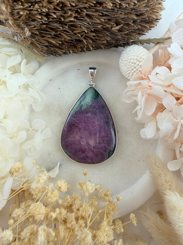 Ruby Zoisite Silver Pendant