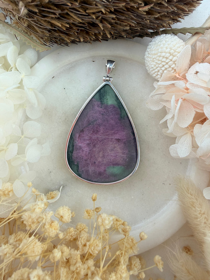 Ruby Zoisite Silver Pendant
