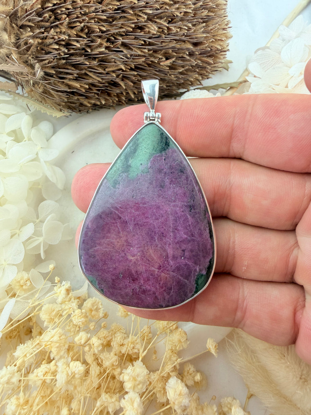 Ruby Zoisite Silver Pendant