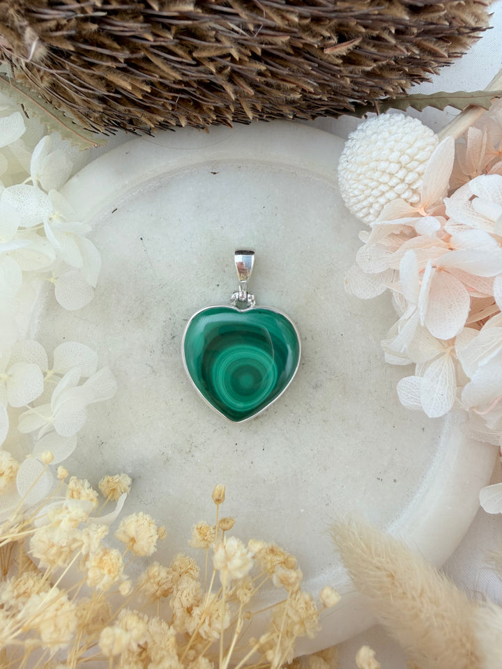 Malachite Heart Silver Pendant