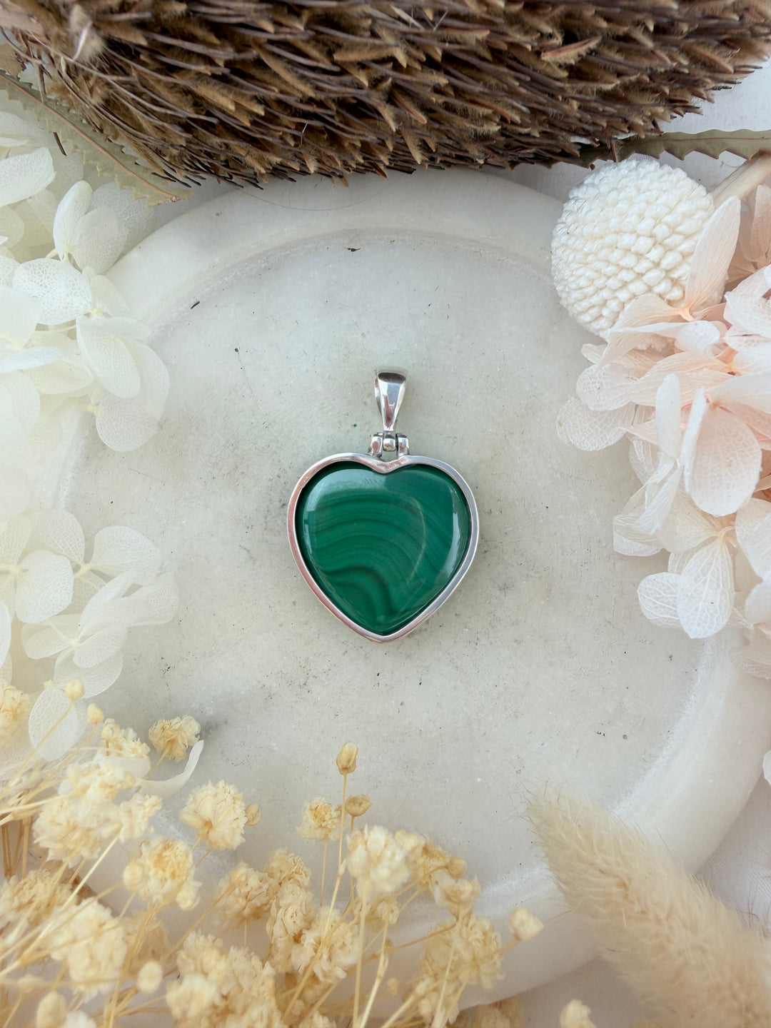 Malachite Heart Silver Pendant