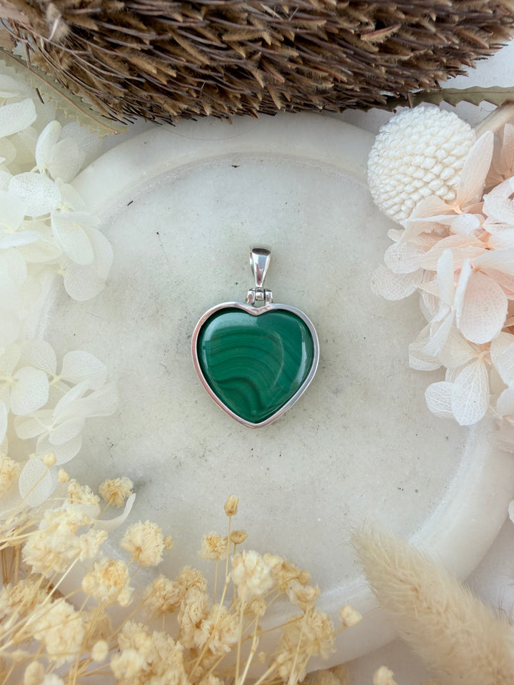 Malachite Heart Silver Pendant
