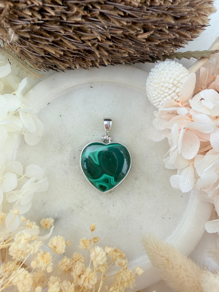 Malachite Heart Silver Pendant