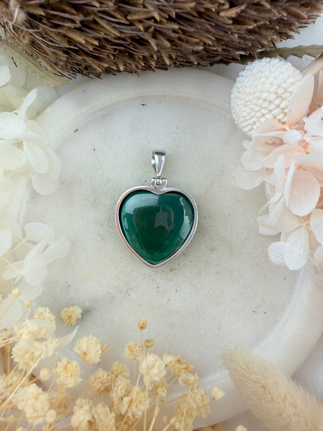 Malachite Heart Silver Pendant