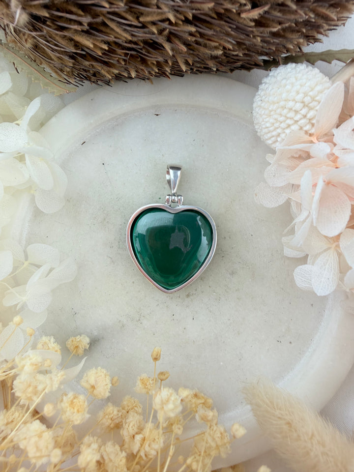 Malachite Heart Silver Pendant