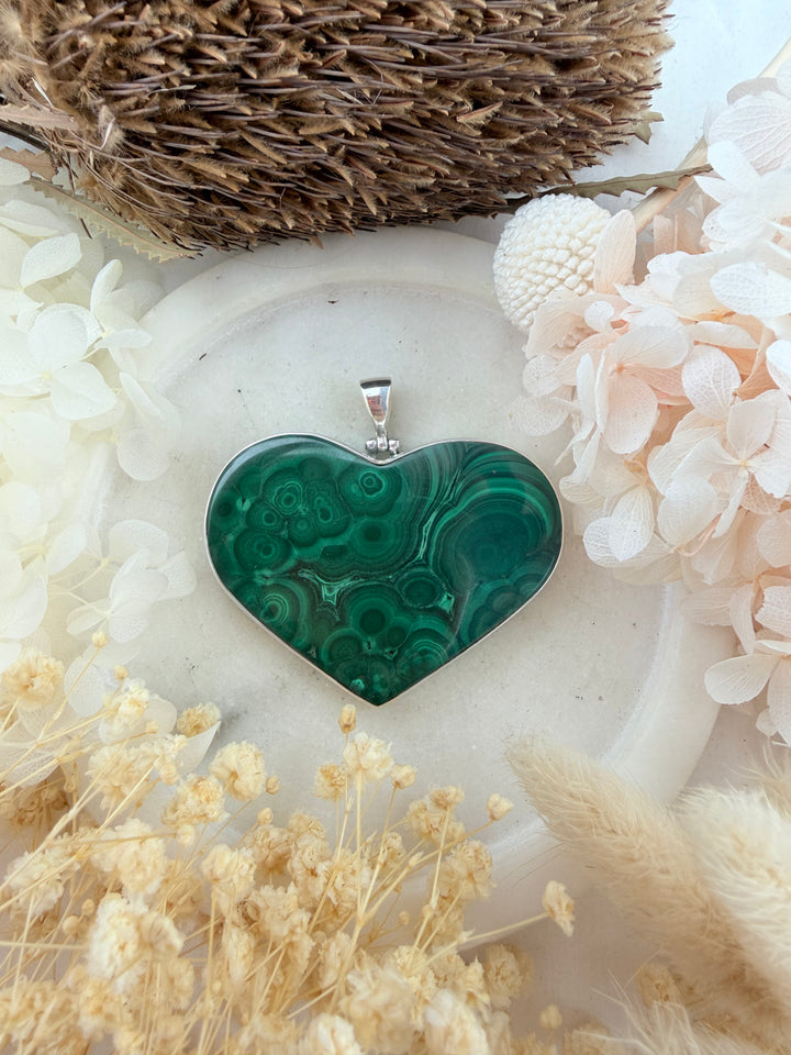 Malachite Heart Silver Pendant