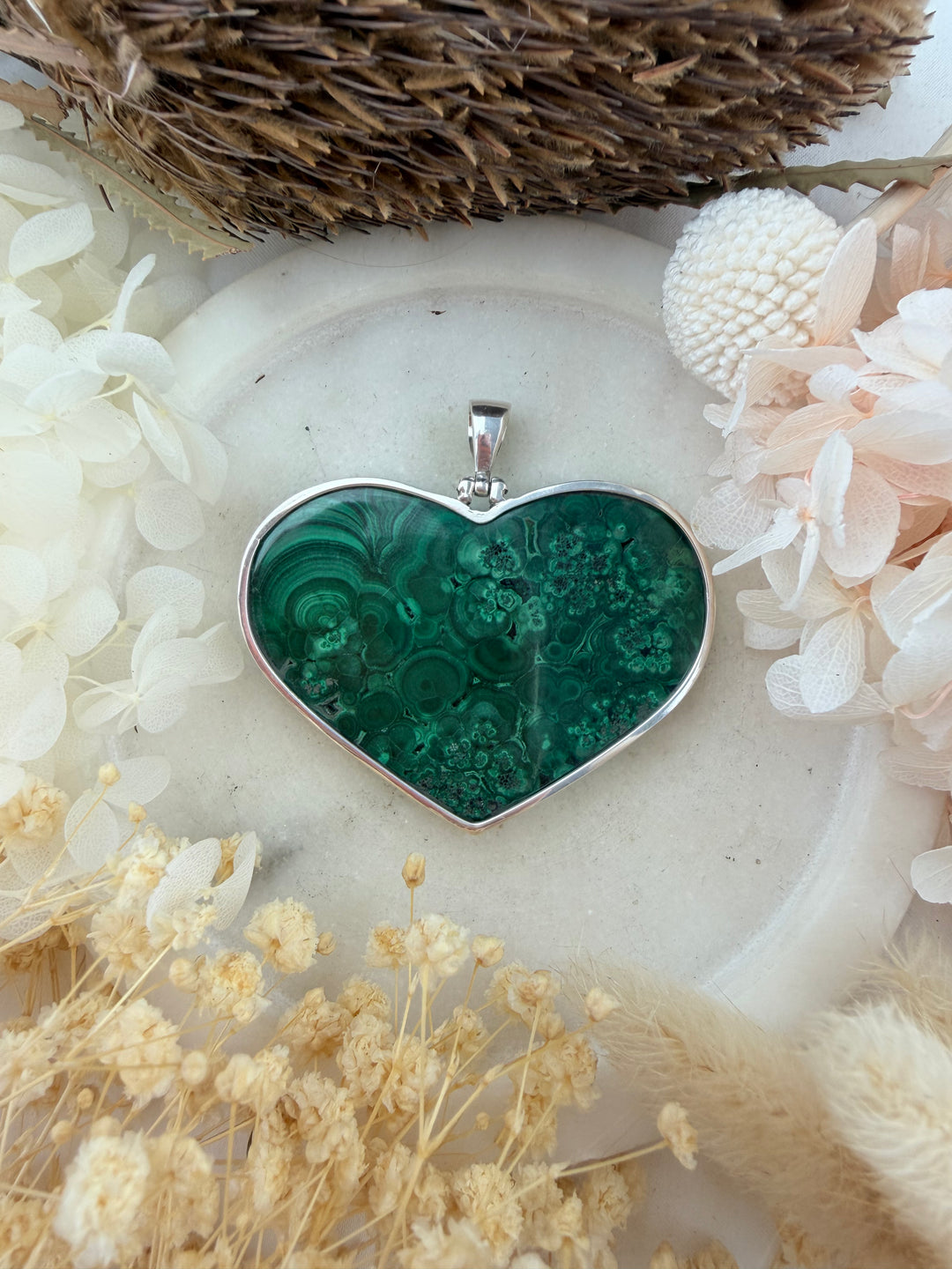 Malachite Heart Silver Pendant