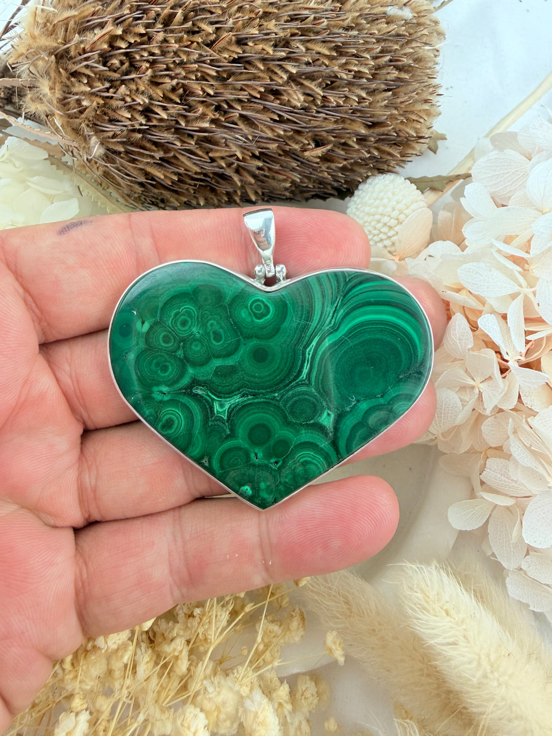 Malachite Heart Silver Pendant