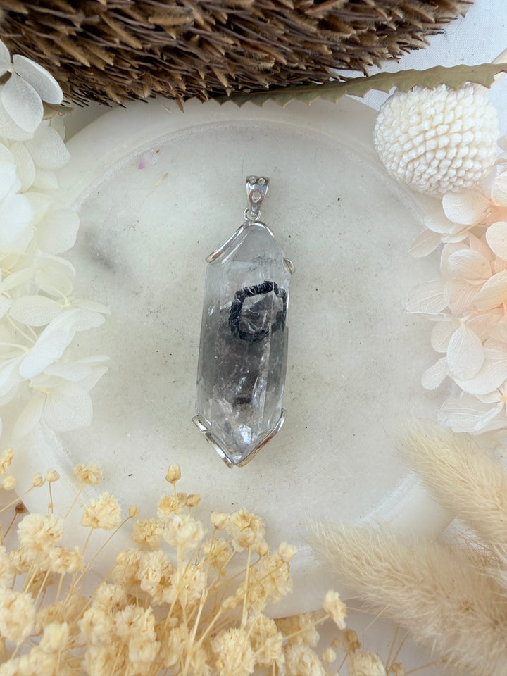 Clear Quartz with Enhydro Moving Bubble Double Terminator Pendant