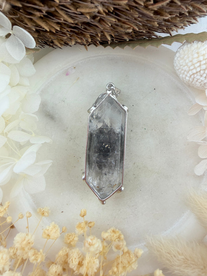 Clear Quartz with Enhydro Moving Bubble Double Terminator Pendant