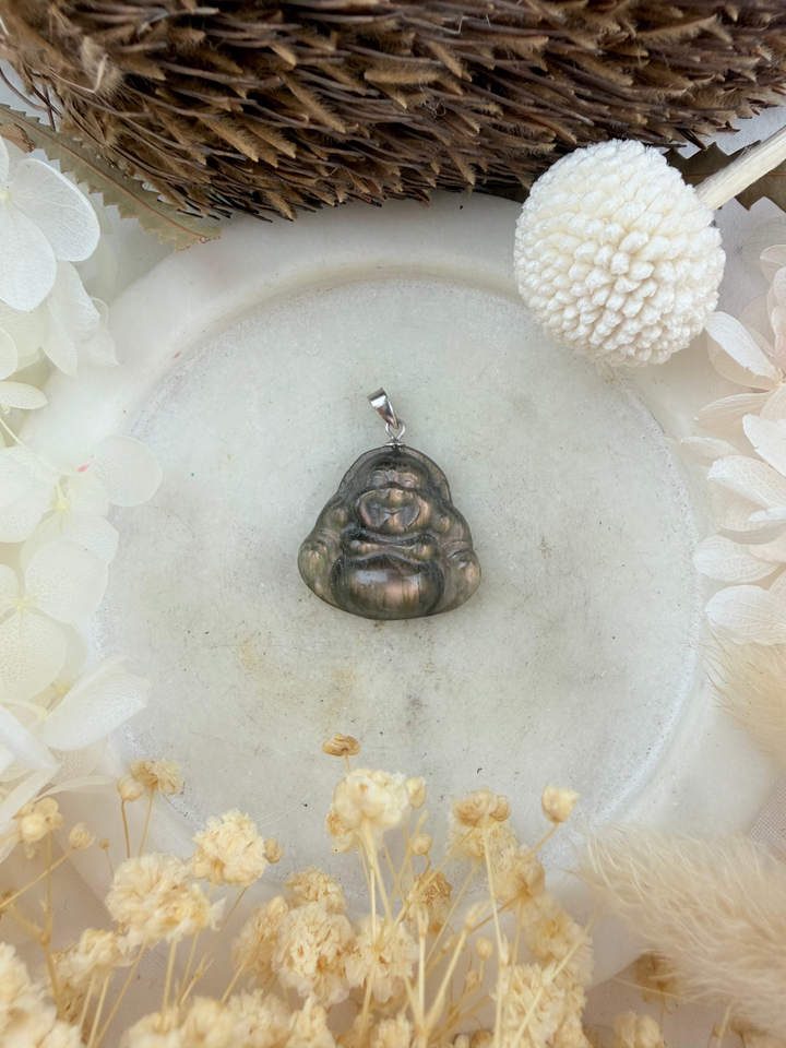 Labradorite Buddha Silver Pendant