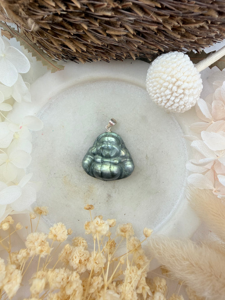 Labradorite Buddha Silver Pendant