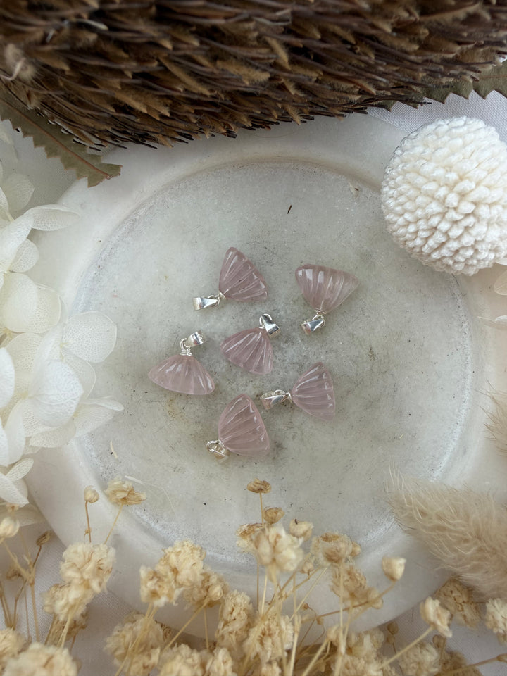 Rose Quartz Sea Shell Silver Pendant