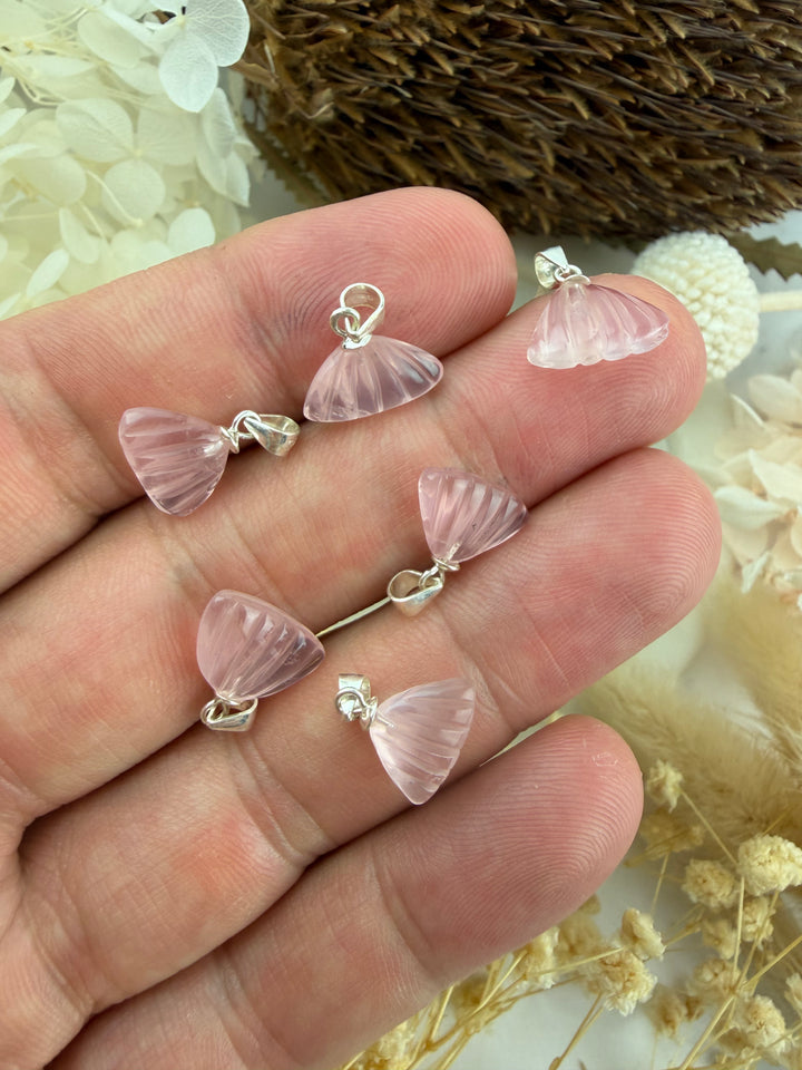 Rose Quartz Sea Shell Silver Pendant