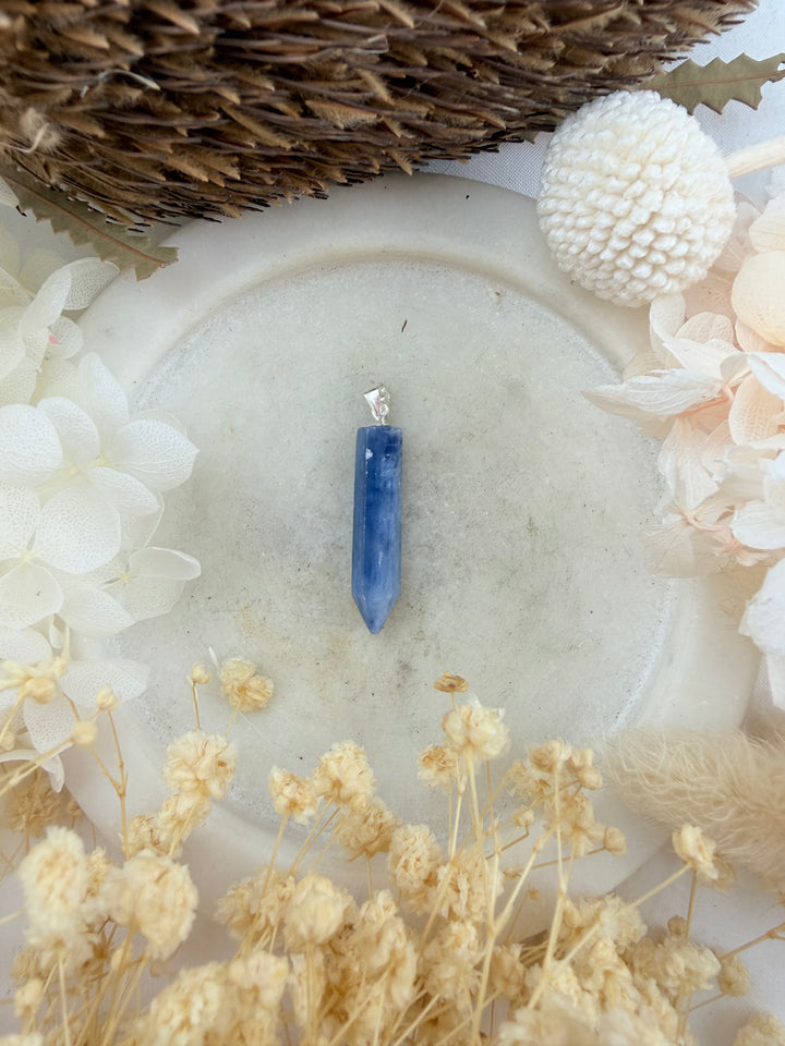 Blue Kyanite Point Silver Pendant