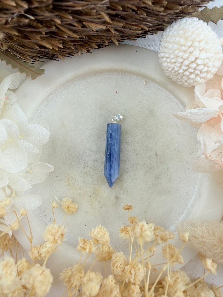 Blue Kyanite Point Silver Pendant