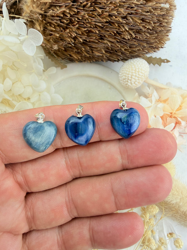 Blue Kyanite Heart Silver Pendant