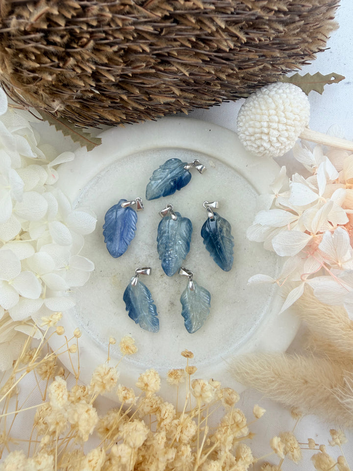 Blue Kyanite Feather Silver Pendant