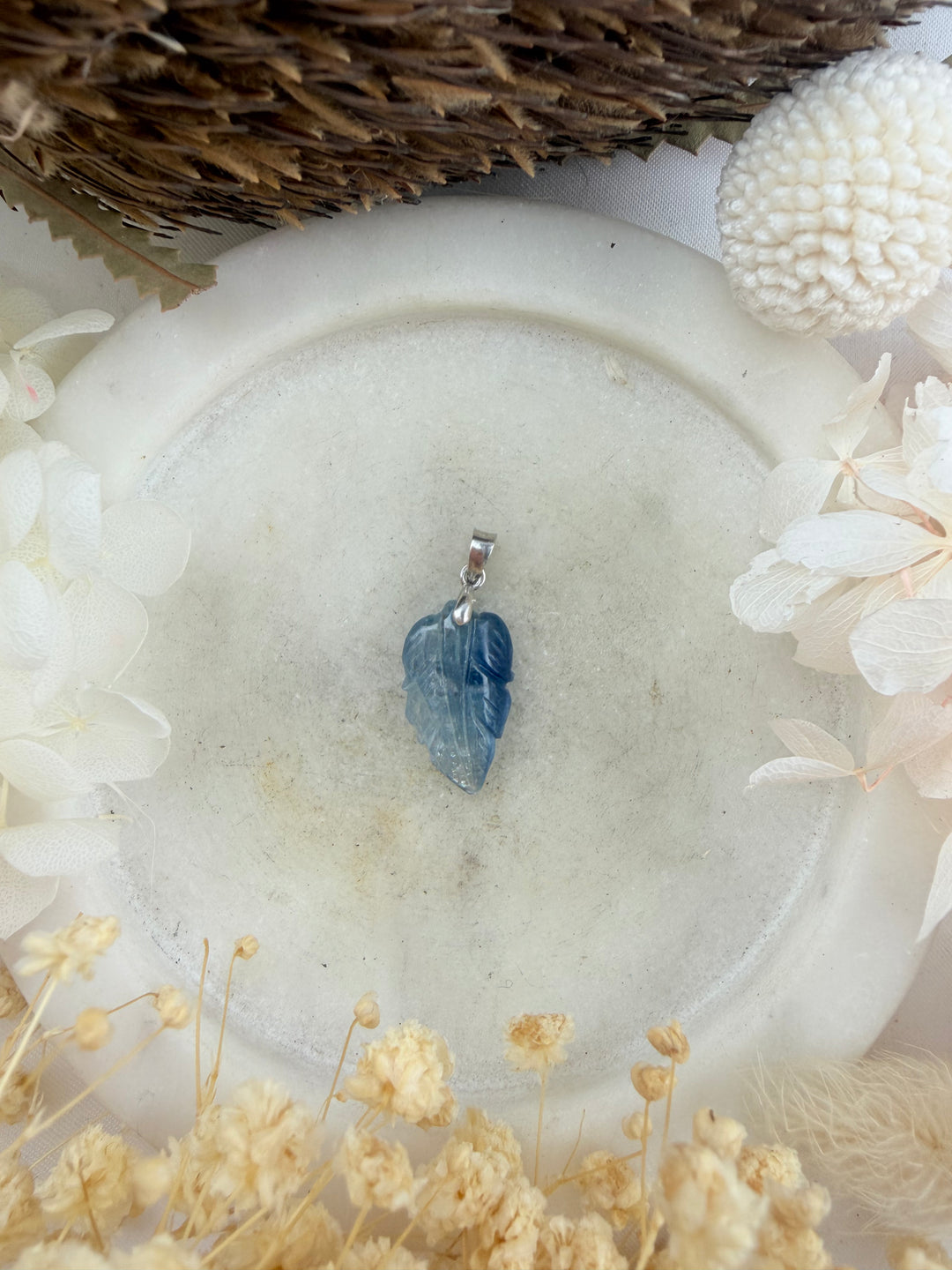 Blue Kyanite Feather Silver Pendant