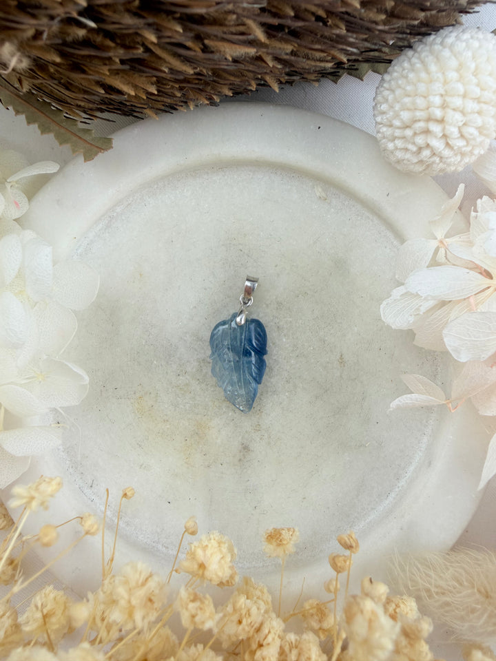 Blue Kyanite Feather Silver Pendant