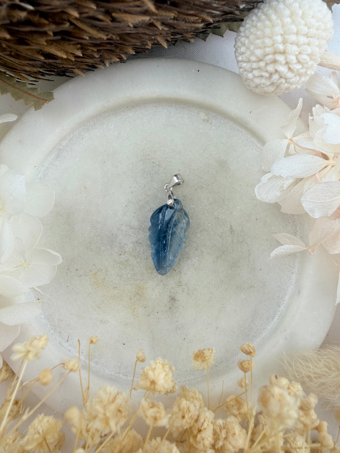 Blue Kyanite Feather Silver Pendant