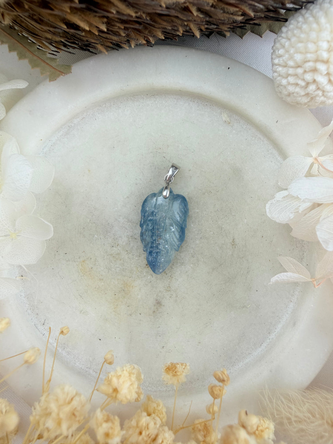 Blue Kyanite Feather Silver Pendant