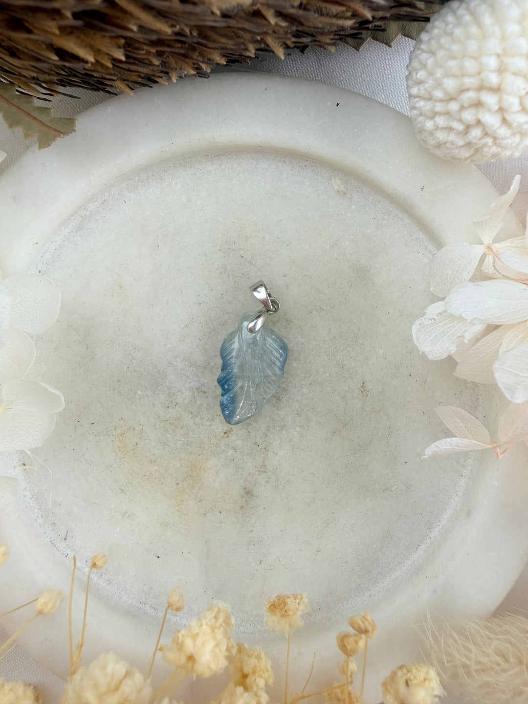 Blue Kyanite Feather Silver Pendant