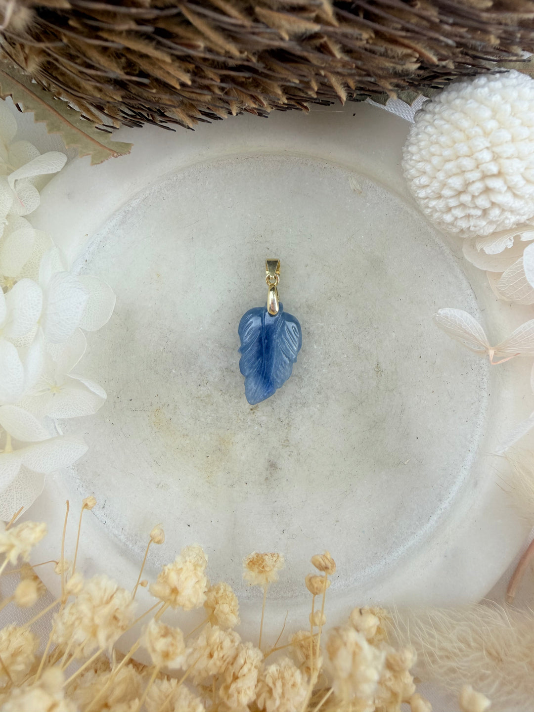 Blue Kyanite Feather Vermillion Pendant