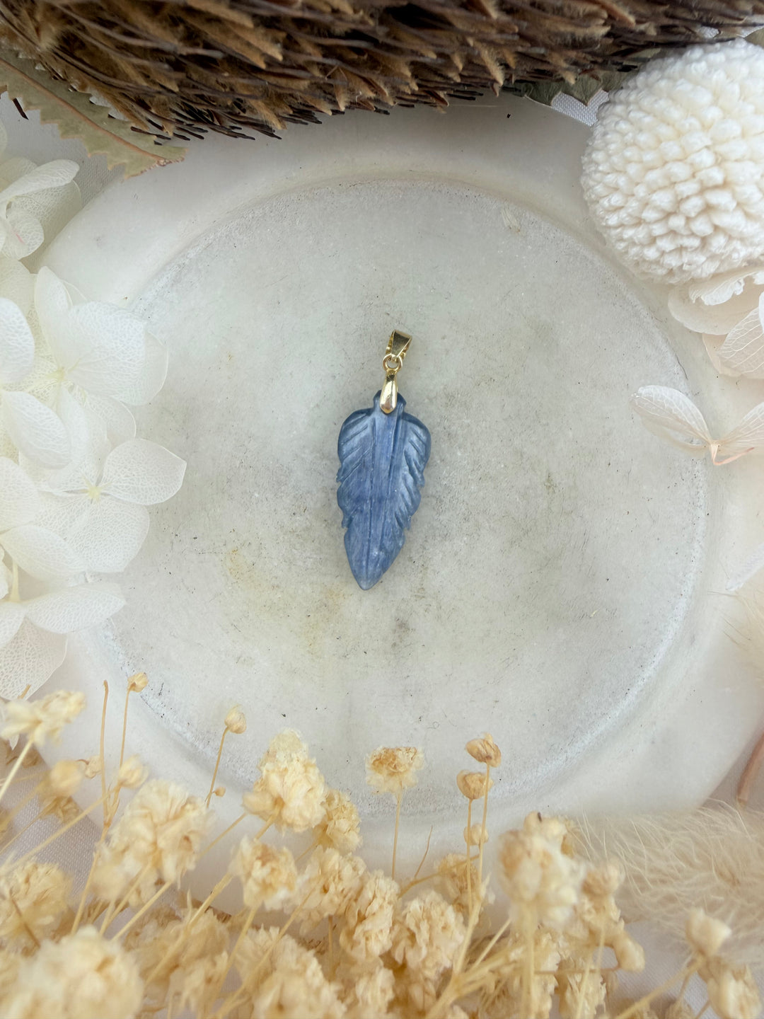 Blue Kyanite Feather Vermillion Pendant
