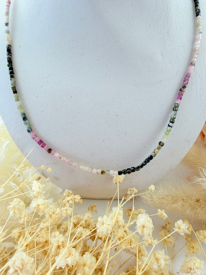 Watermelon Tourmaline Faceted  Necklace
