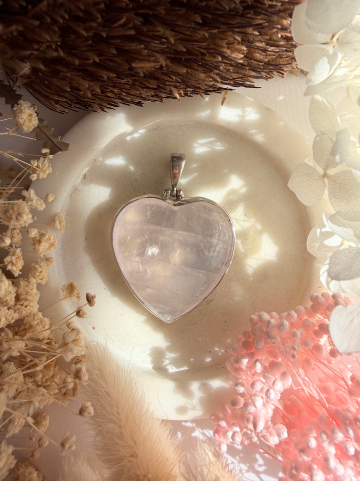 Rose Quartz Heart Silver Pendant