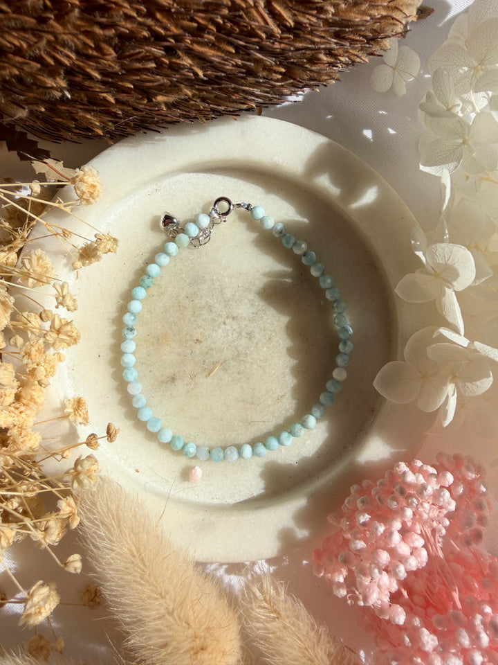 Larimar Silver Bracelets - Faceted 3mm (Adjustable Chain)