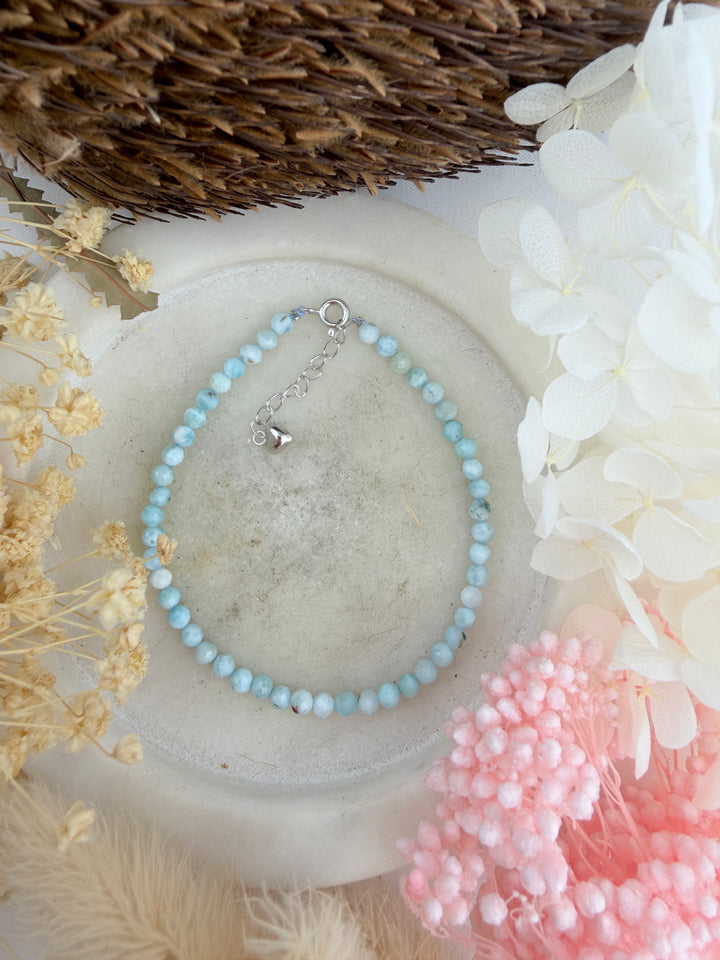 Larimar Silver Bracelets - Faceted 3mm (Adjustable Chain)