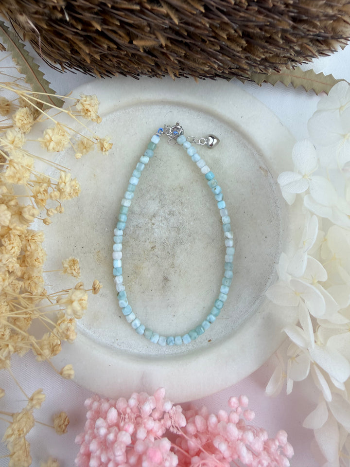 Larimar Silver Bracelet - Faceted 2mm (Adjustable Chain)