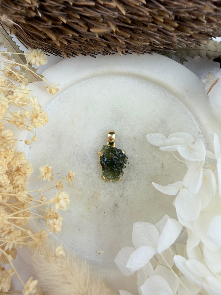 Moldavite Gold Vermeil Pendant