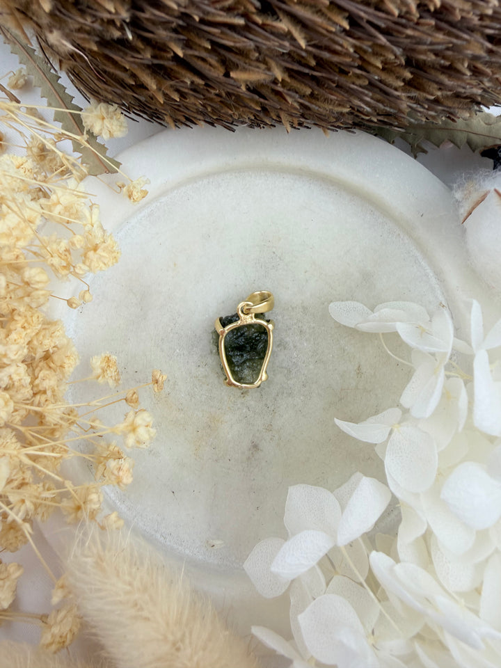 Moldavite Gold Vermeil Pendant