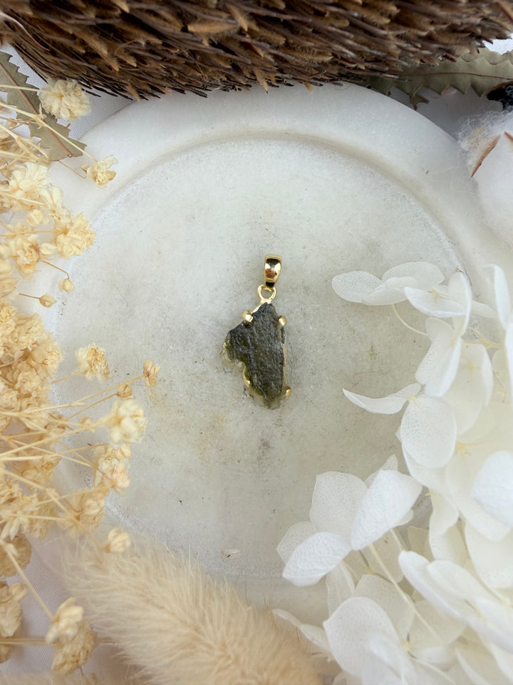 Moldavite Gold Vermeil Pendant