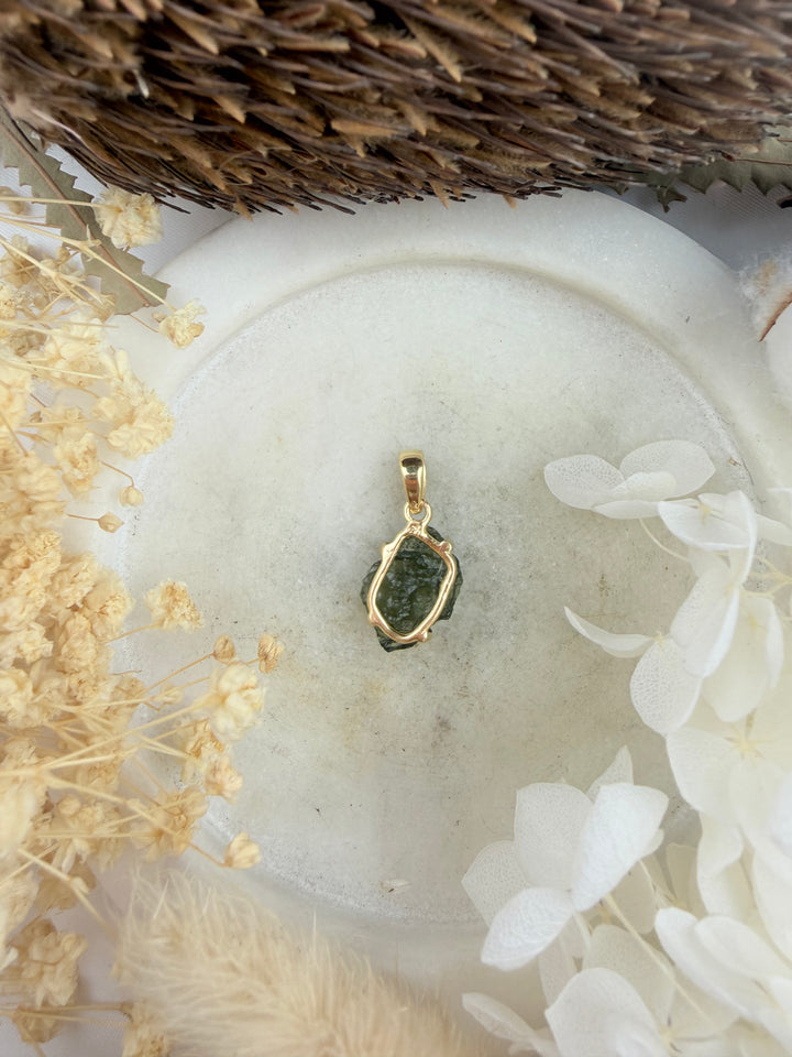 Moldavite Gold Vermeil Pendant