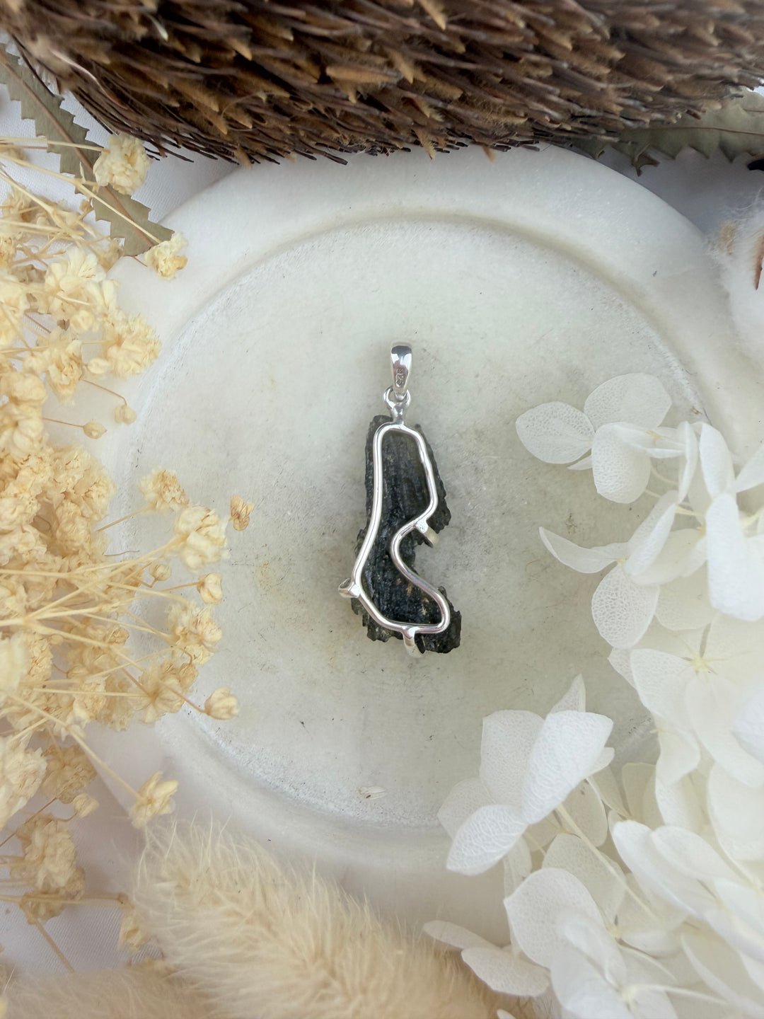 Moldavite Silver Pendant