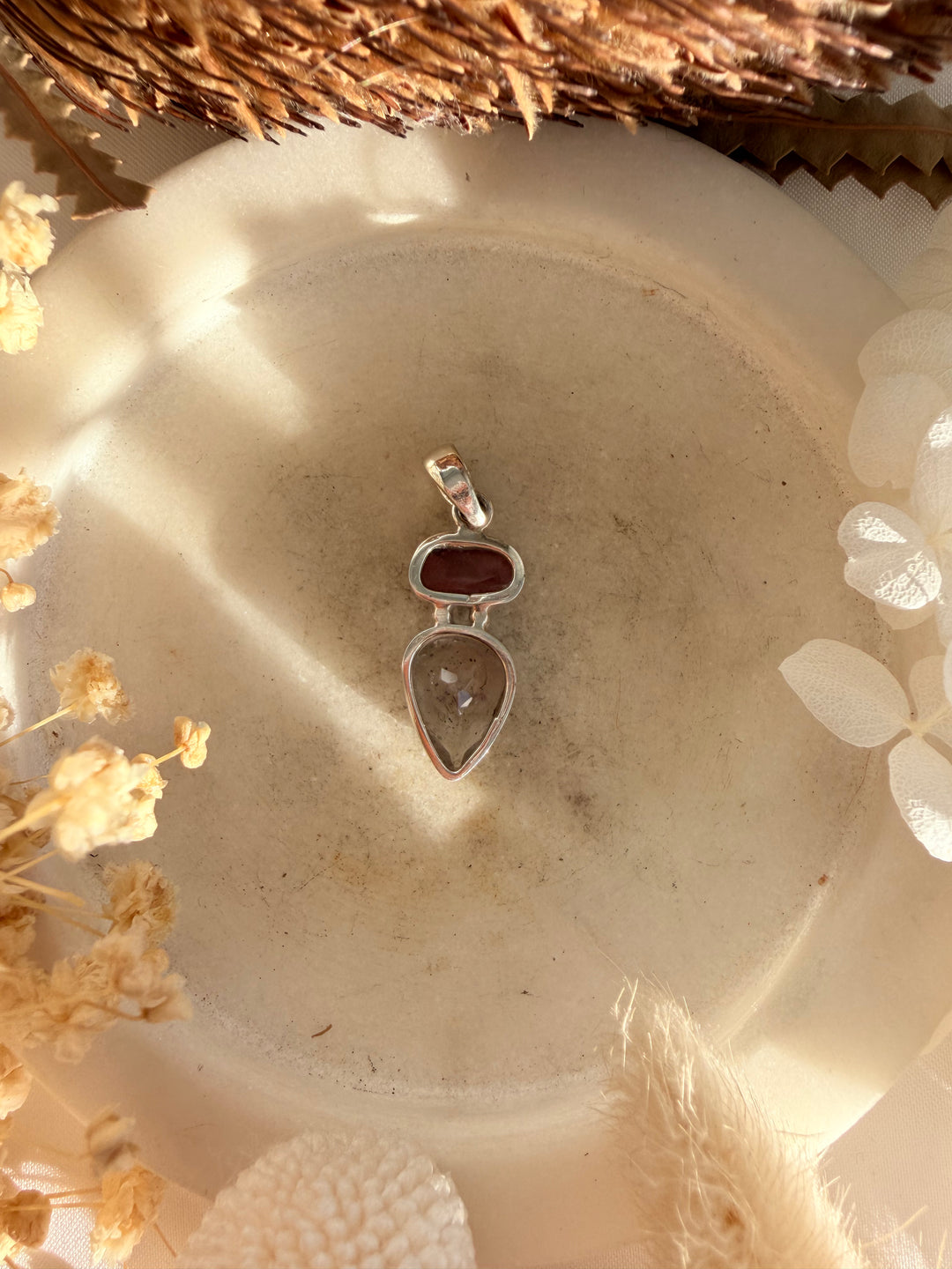 Pink Tourmaline & Super 7 Silver Pendant